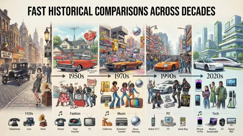 Fast Historical Comparisons Across Decades