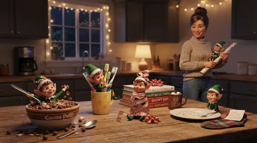 Fun elf ideas featuring quick and easy Christmas setups for busy nights