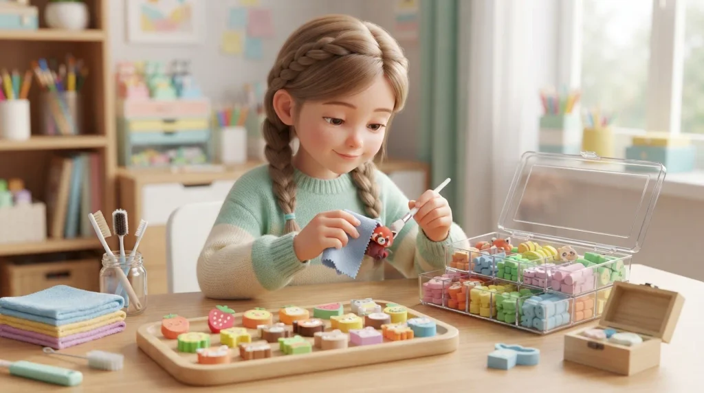 Fun erasers with simple maintenance and care tips for keeping novelty designs in good condition