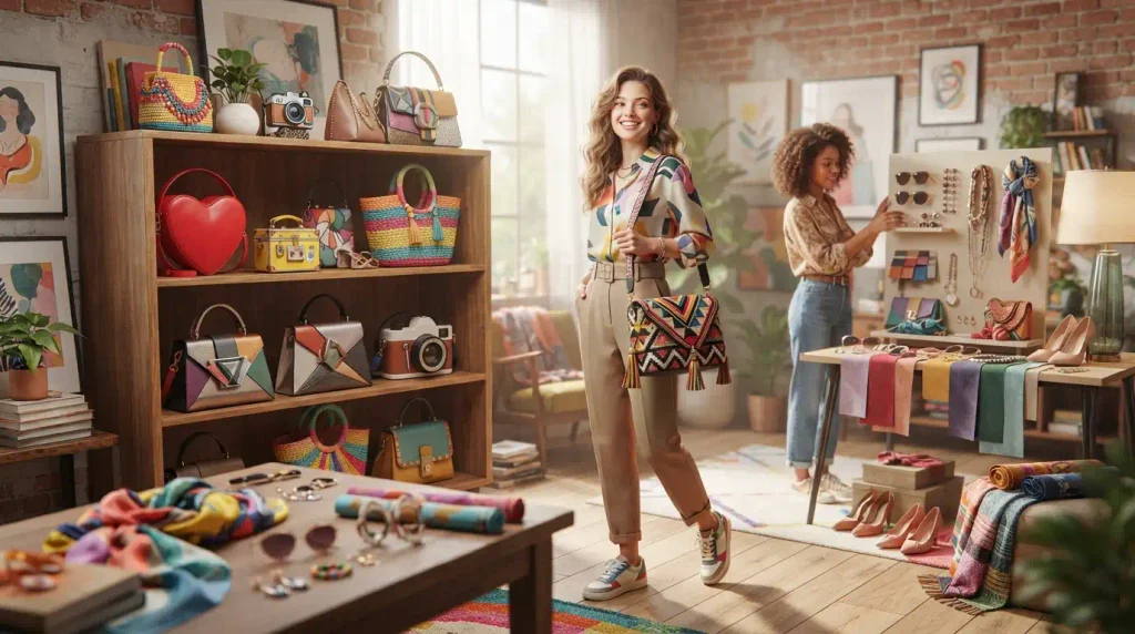 Fun handbags in colorful playful designs and stylish fashion styles