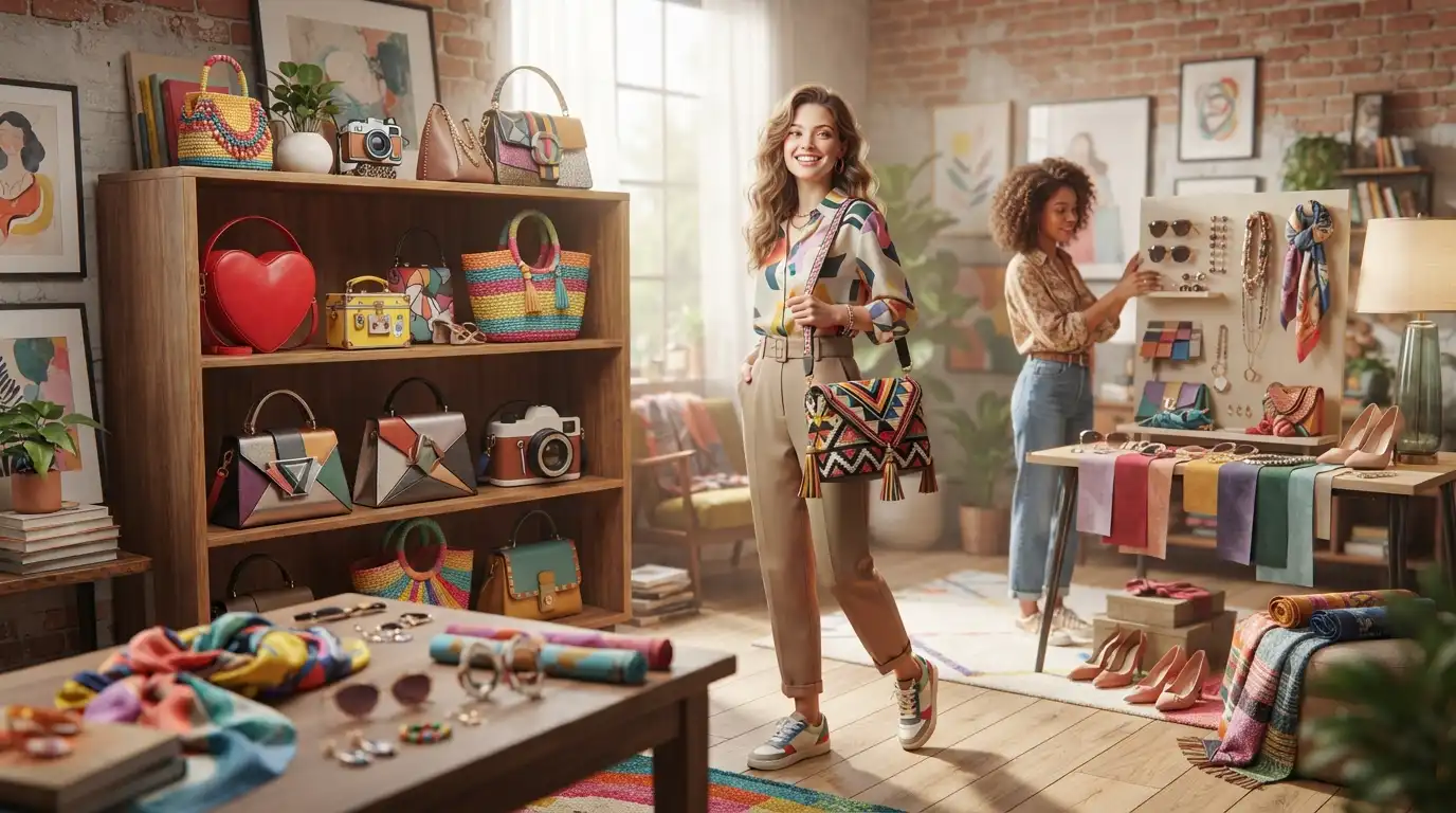 Fun handbags in colorful playful designs and stylish fashion styles