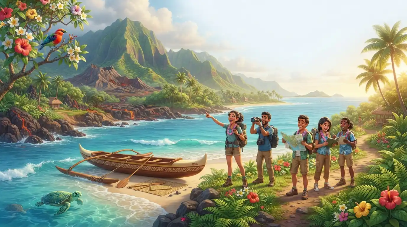 Fun Hawaiian facts featuring tropical culture, traditions, and island scenery